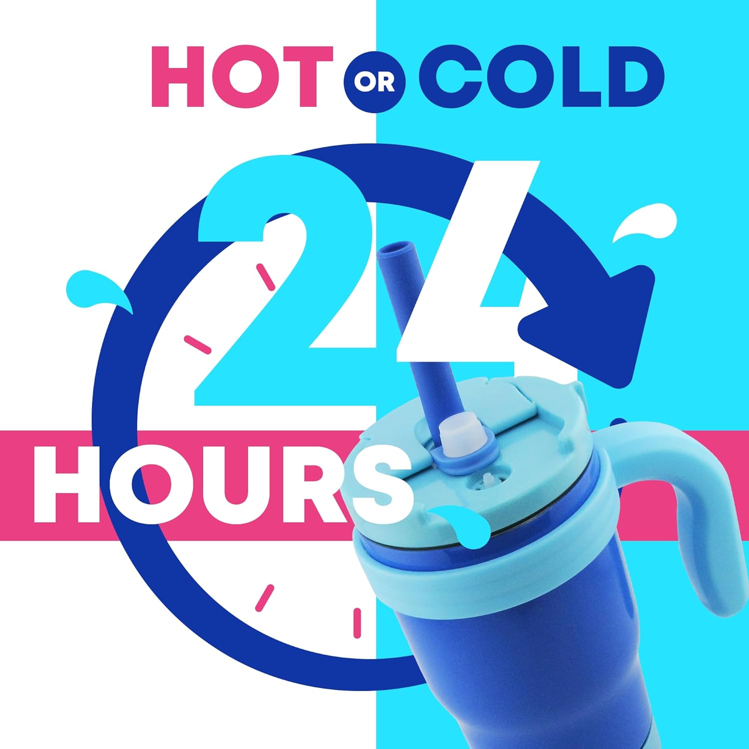 Kids Insulated Tumbler, 14 Oz, Double Wall, Integrated Handle, Straw, Flip Lid, Spill Proof (Blue) (Blue) - Image 5