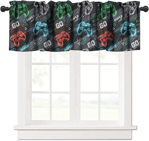 Cortinas con cenefas de videojuegos para adolescentes y niños, ventana de videojuegos, cenefa corta para cocina, sala de estar, baño, dormitorio,