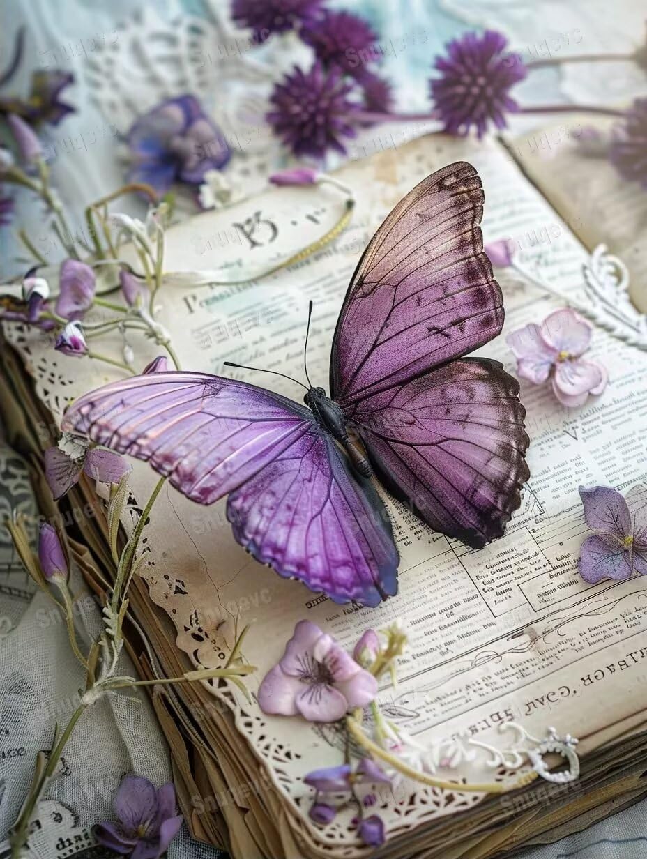 Unique Wooden Jigsaw Puzzles - Vintage Purple Butterfly, 500 Piece Colorful Artwork Jigsaw Puzzle for Adults, Fun and Challenging Brain Exercise for