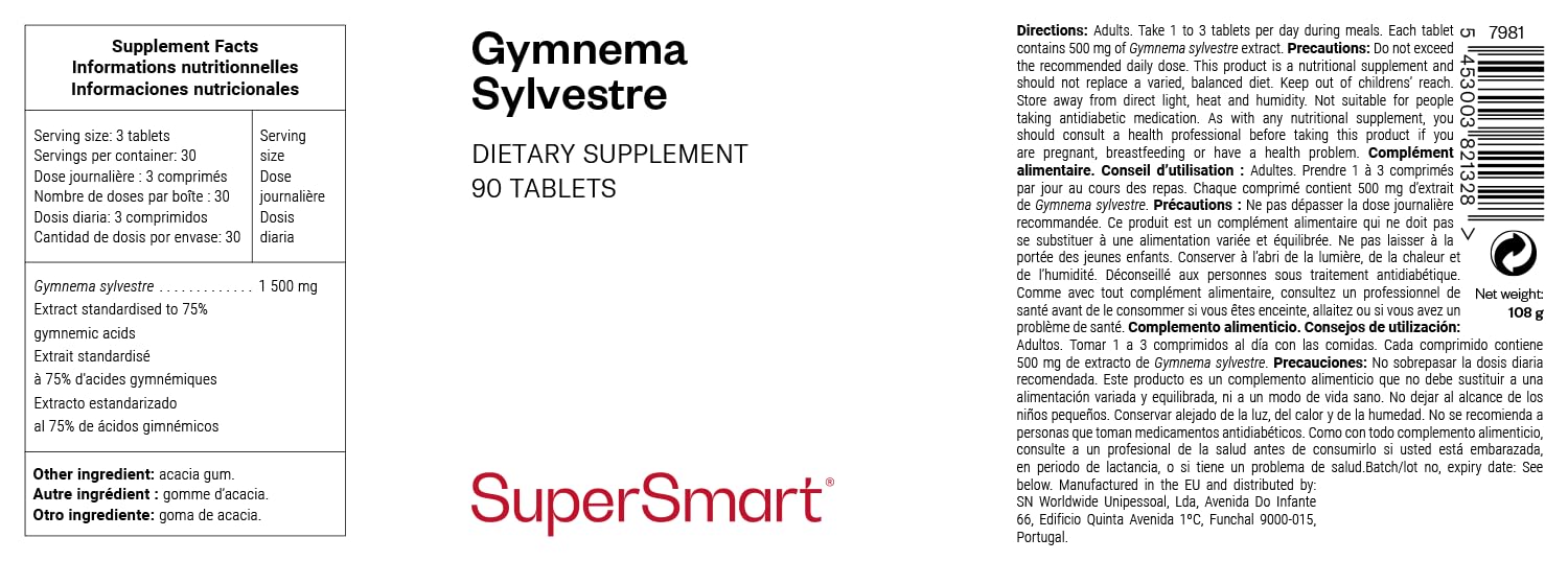 Gymnema Sylvestre - Aide à Réguler la Glycémie et au Contrôle du Poids - Feuilles de Gymnema - Soutien Naturel du Métabolisme du Sucre - Vegan - SuperSmart