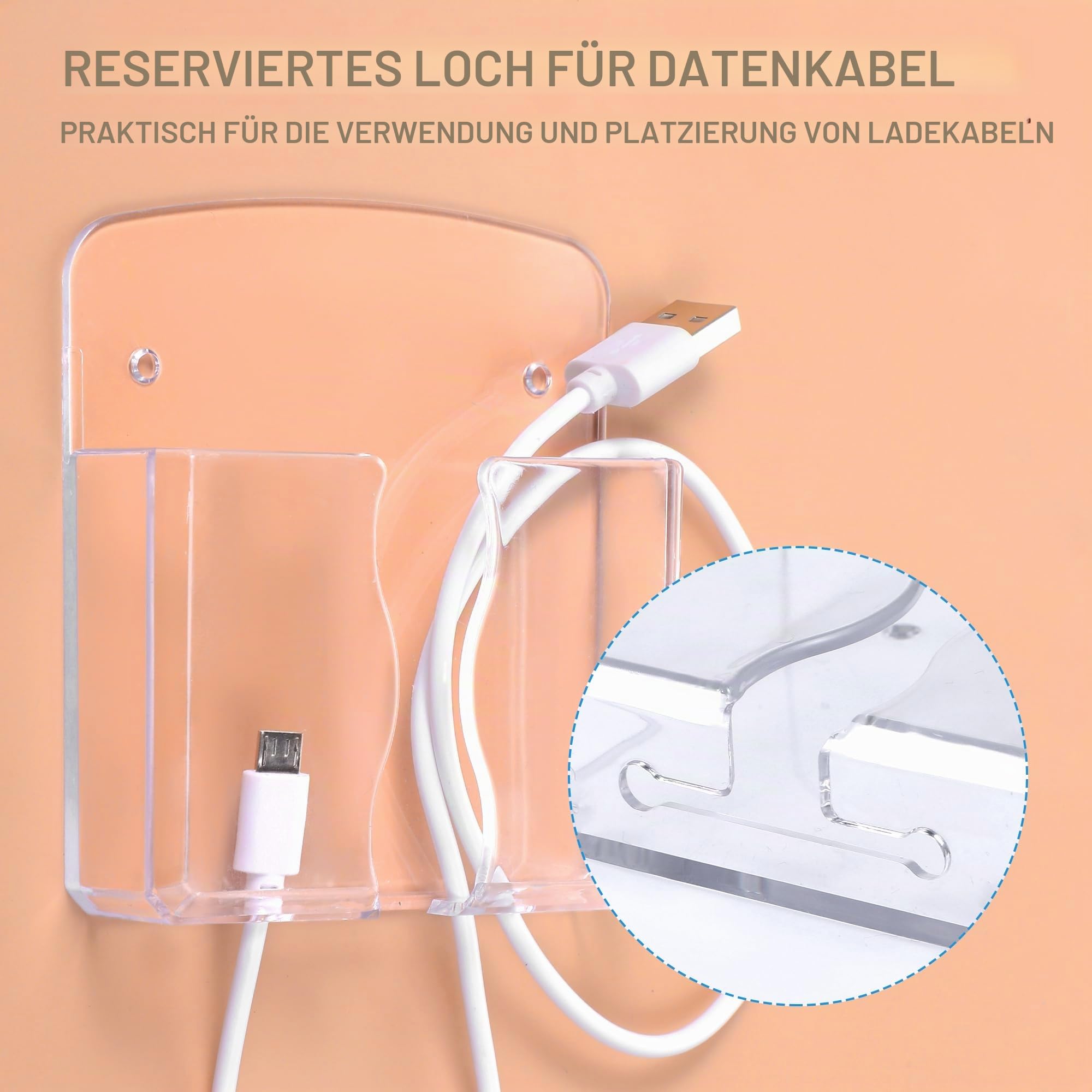 Ymapinc 2 Stück Transparente Handyhalterung Wand, Universal Wandhalterung Handy mit Ladeloch Selbstklebend Fernbedienung Handyhalter Wand für meisten Mobiltelefone(9.2x2.7x10.5cm)
