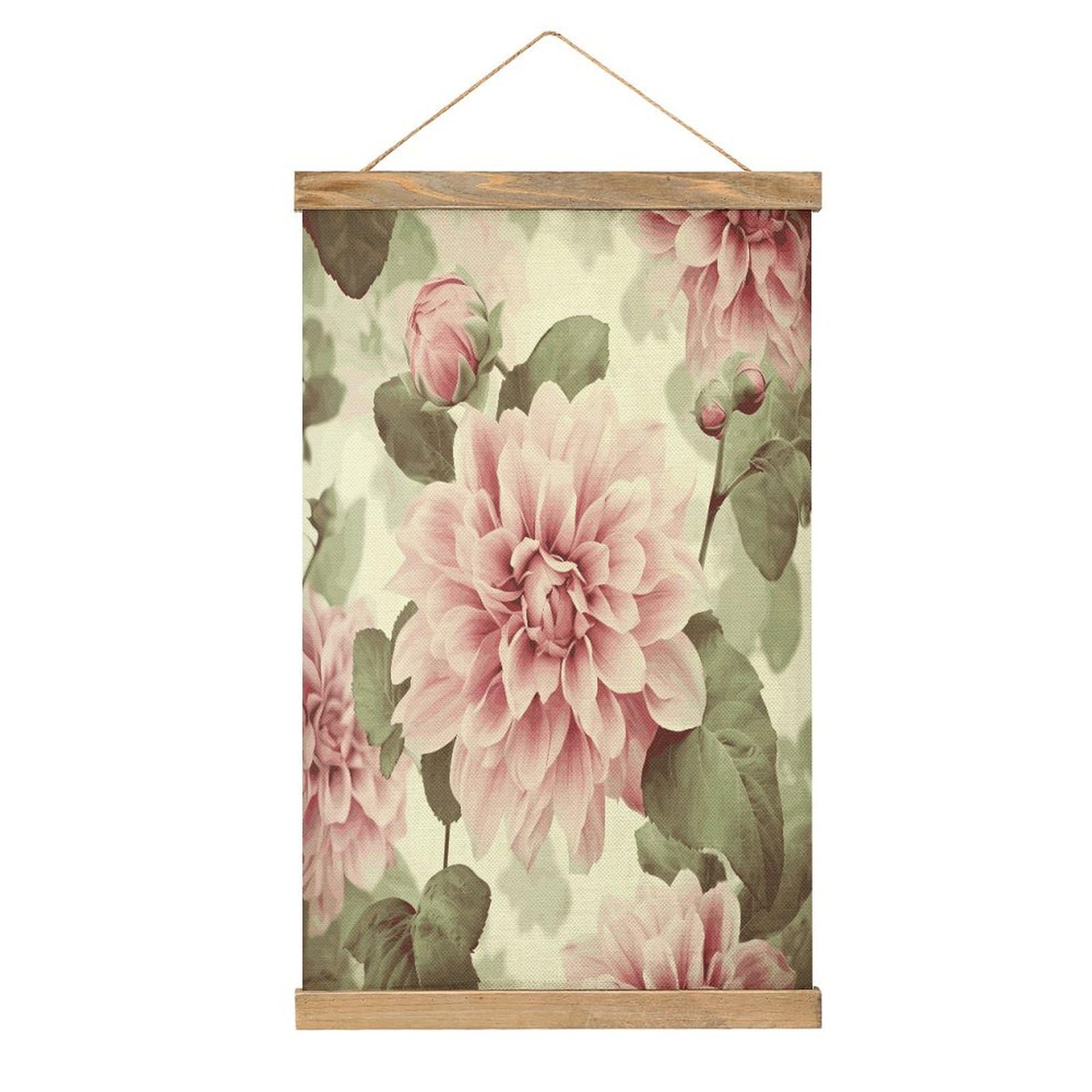 JTREHY Beautiful Vintage Pink Flower Linen Hanging Painting Vintage Poster Wall Art Prints Personality Style Wall Hanging Poster for Living Room Office Bedroom Decor Frame 13.2 X 20.47 Inch