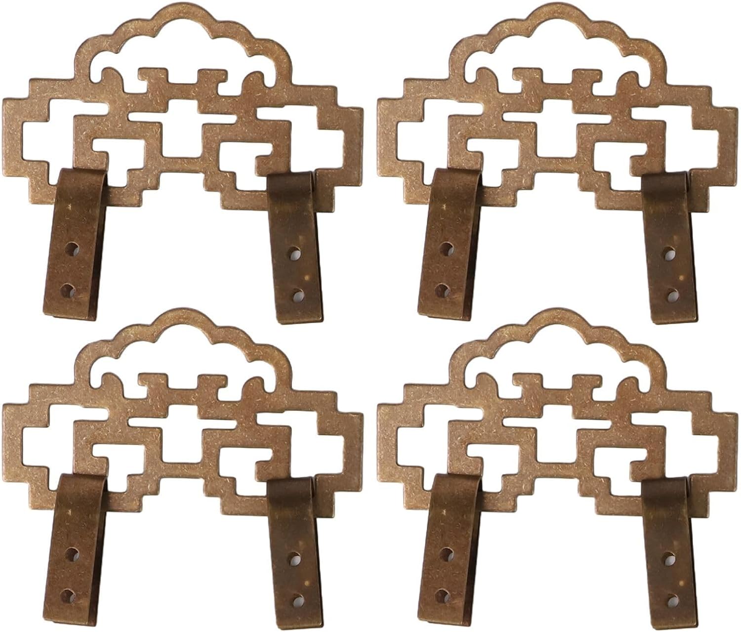 4Pcs Antique Brass Picture Frame Hooks, Decorative Hanging Hardware Paintings Mirrors, Secure Wall Hangers with Screws, 8x4.5cm Bronze Finish