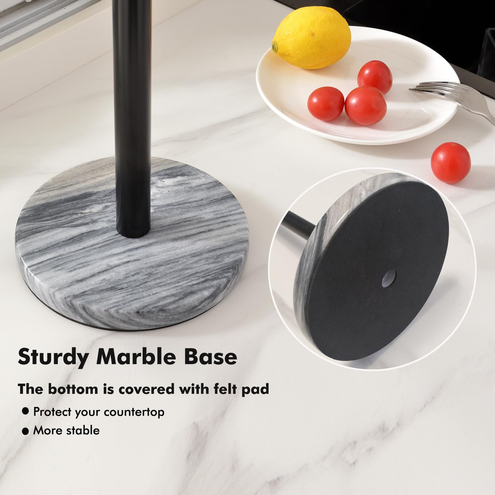 Countertop Paper Towel Holder - Standing Roll Holder With Weighted Base, One-Handed Tear, For Kitchen & Bathroom - View #2