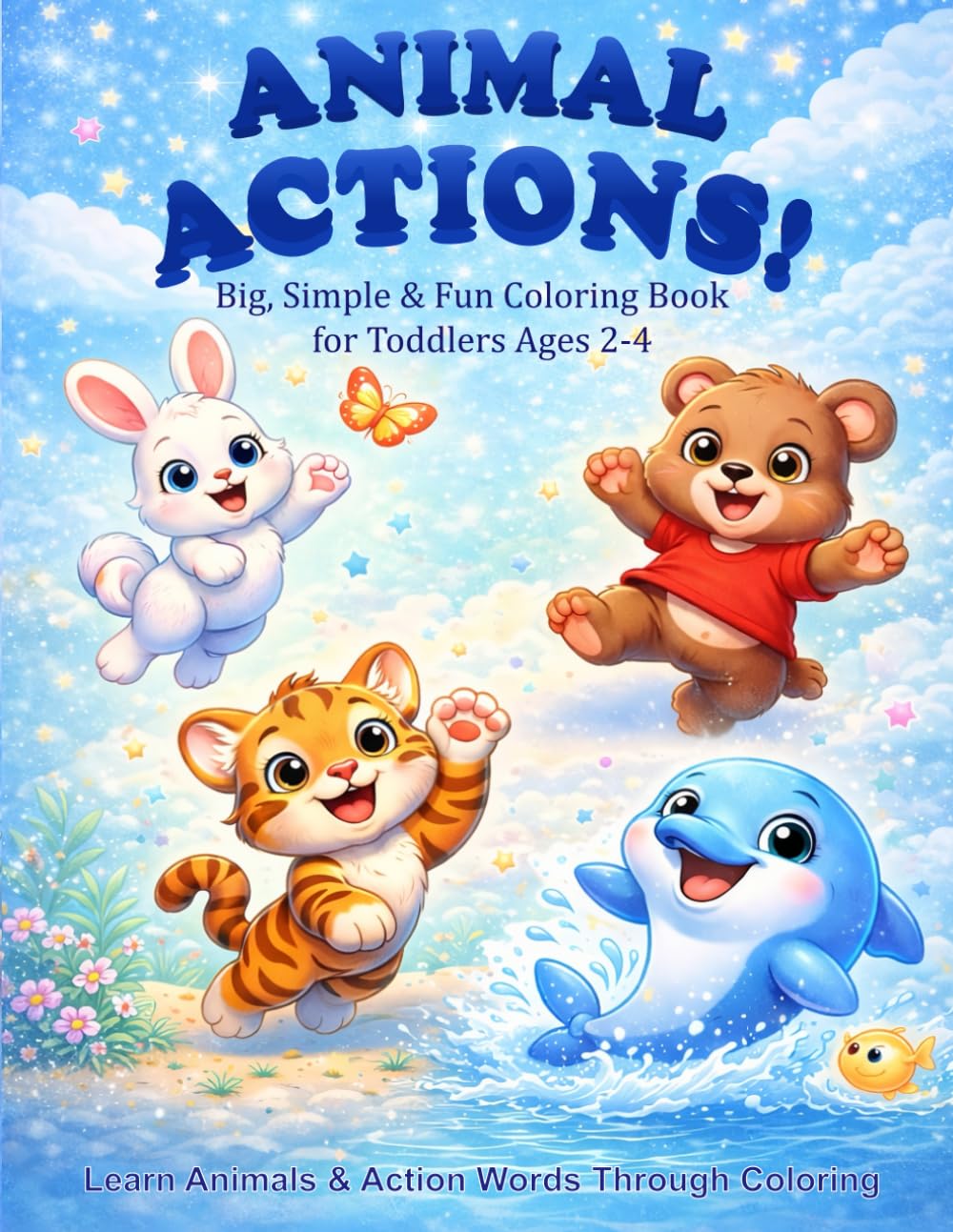 Animal Actions Coloring Book for Toddlers Ages 2-4: Learn Animal Names & Action Words with 50 Cute Animals in Action | Big, Bold, Simple Coloring Pages