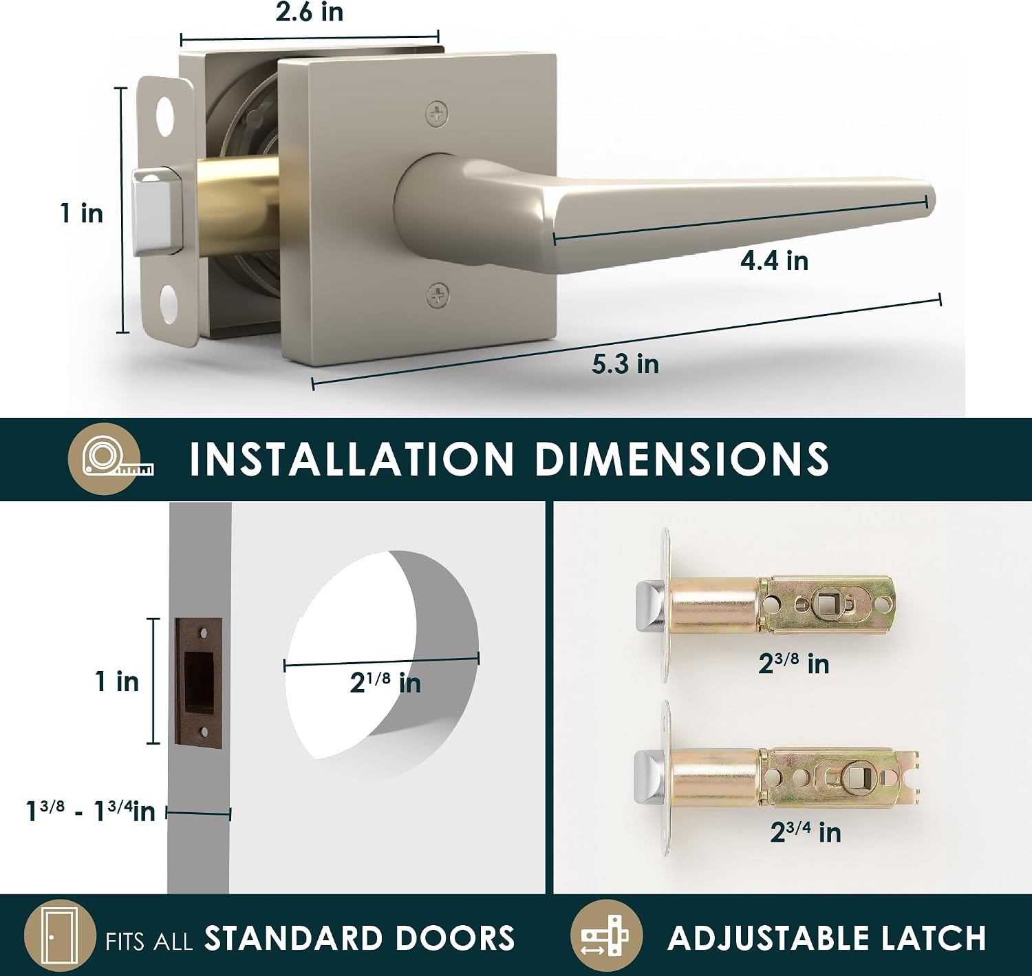 Passage Door Handle (1 Pack), Passage Door Lever, Satin Nickel | Satin Nickel, Passage Door Handle, Passage Door Lever, No-Lock Interior, 1 Pack, Install Hardware