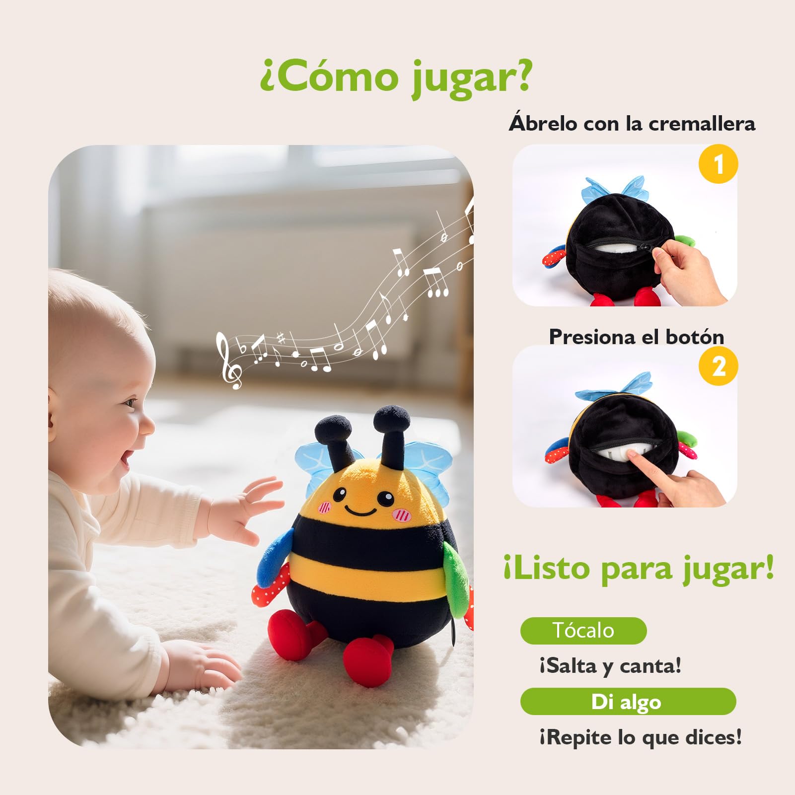 hahaland Juguetes Bebes 6-12 Meses - 4 en 1 Abeja Bailarín con Música & Grabación, Peluche Interactivo Juguetes Niños 1 año - Tummy Time Regalos Bebe 6 9 12 Meses