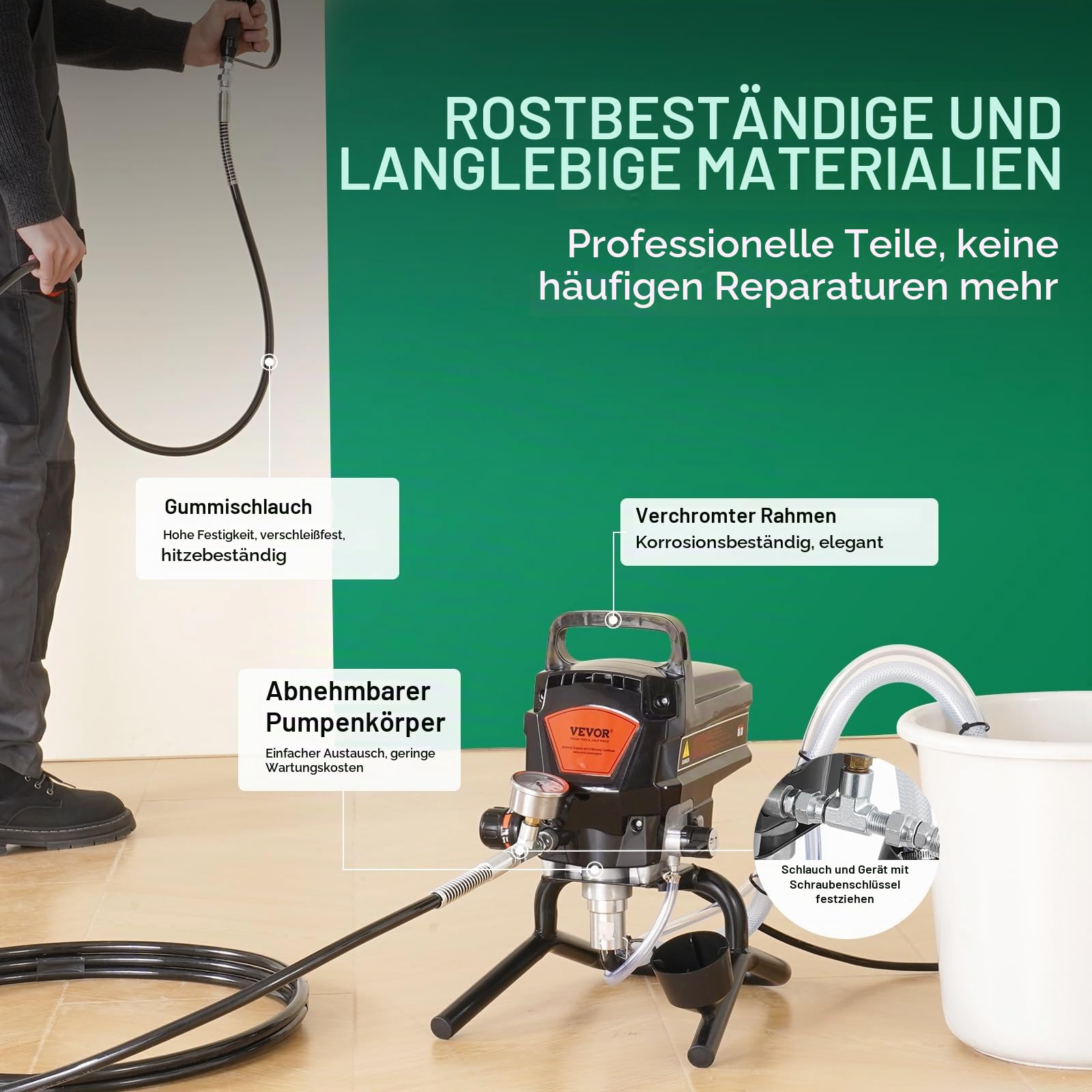 VEVOR Tragbares Airless-Farbspritzgerät, 950 W, 3000 psi, Hocheffizientes Elektrisches Spritzgerät, Farbspritzgeräte Spritzlackiermaschine Hochdruck-Airless-Farbsprühsystem mit 15 m Schlauchlänge