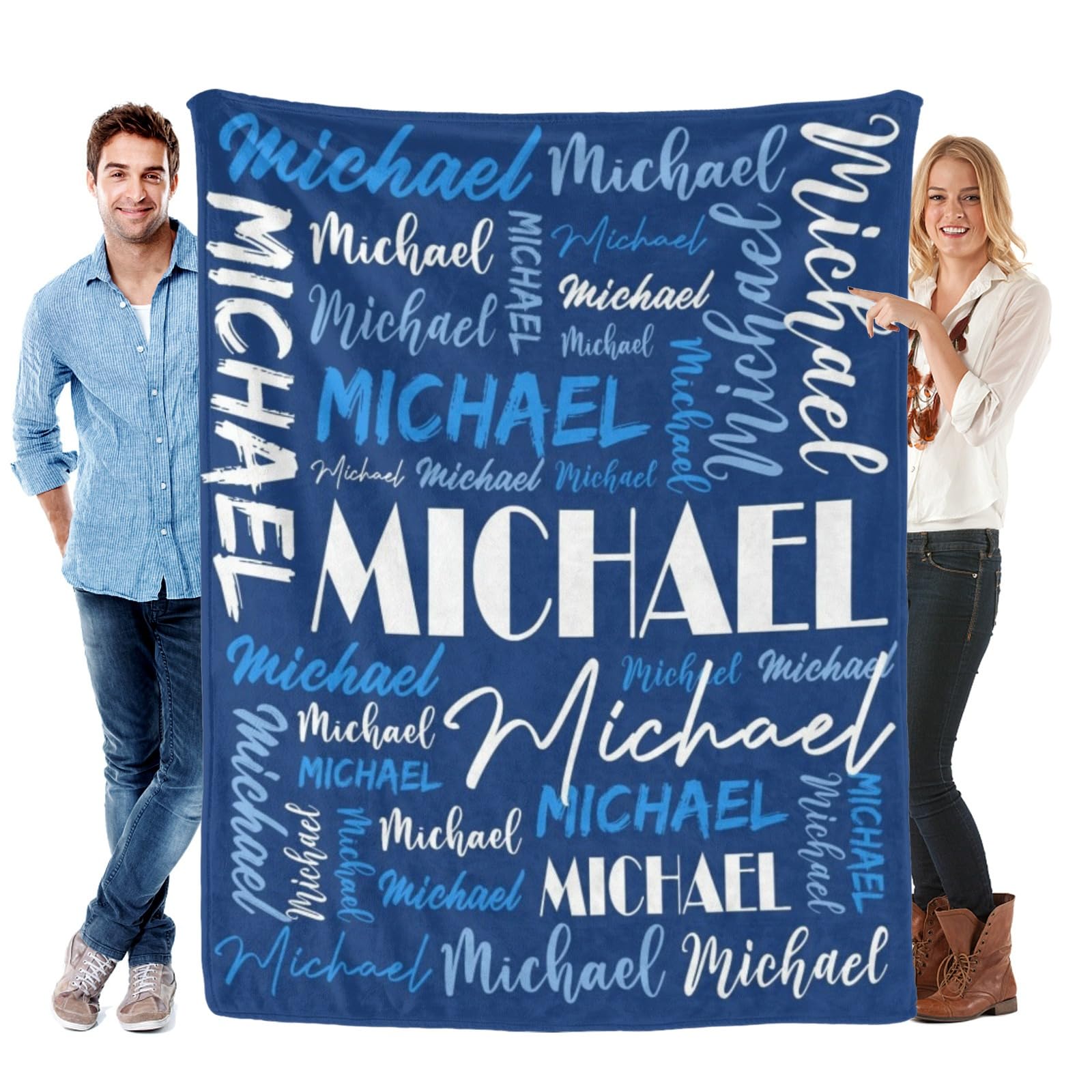 Puercha Personalized Flannel Custom Name Blanket, Throw Blanket, Blue, 60"x80", Kids Adult