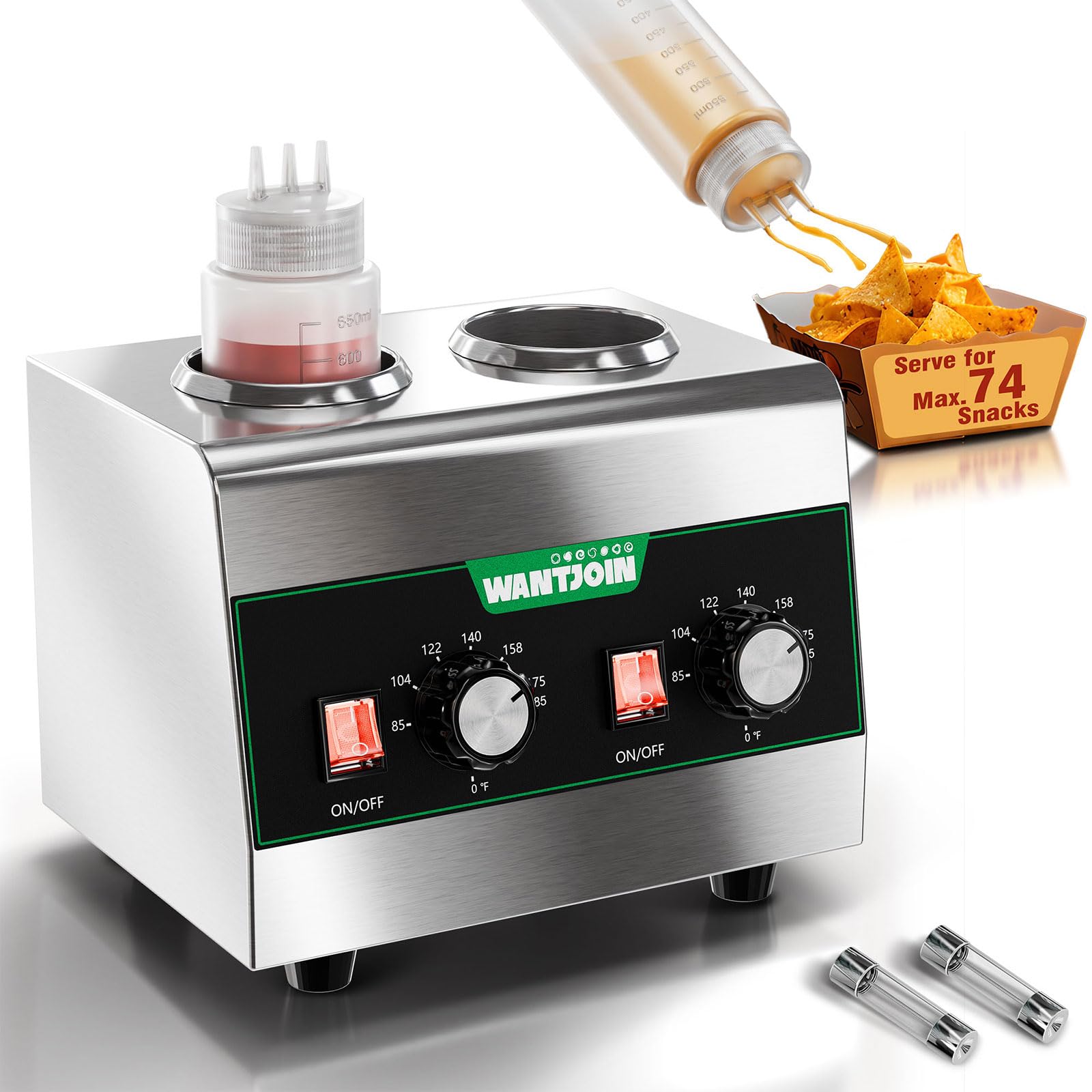 WantJoin Dispensador eléctrico de salsa para encimera, acero inoxidable, máquina de conservación del calor, 320 W, dulce caliente, nachos, queso, ketchup, calentador de chocolate para uso comercial