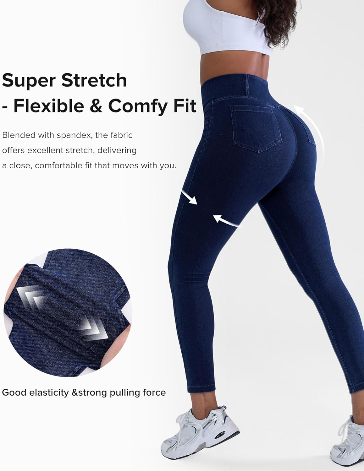 BRXL Skinny Jeans for Women Stretchy High Waisted Soft Crossover Jeggings Cute Cotton Denim Leggings with Back Pockets - Image 4