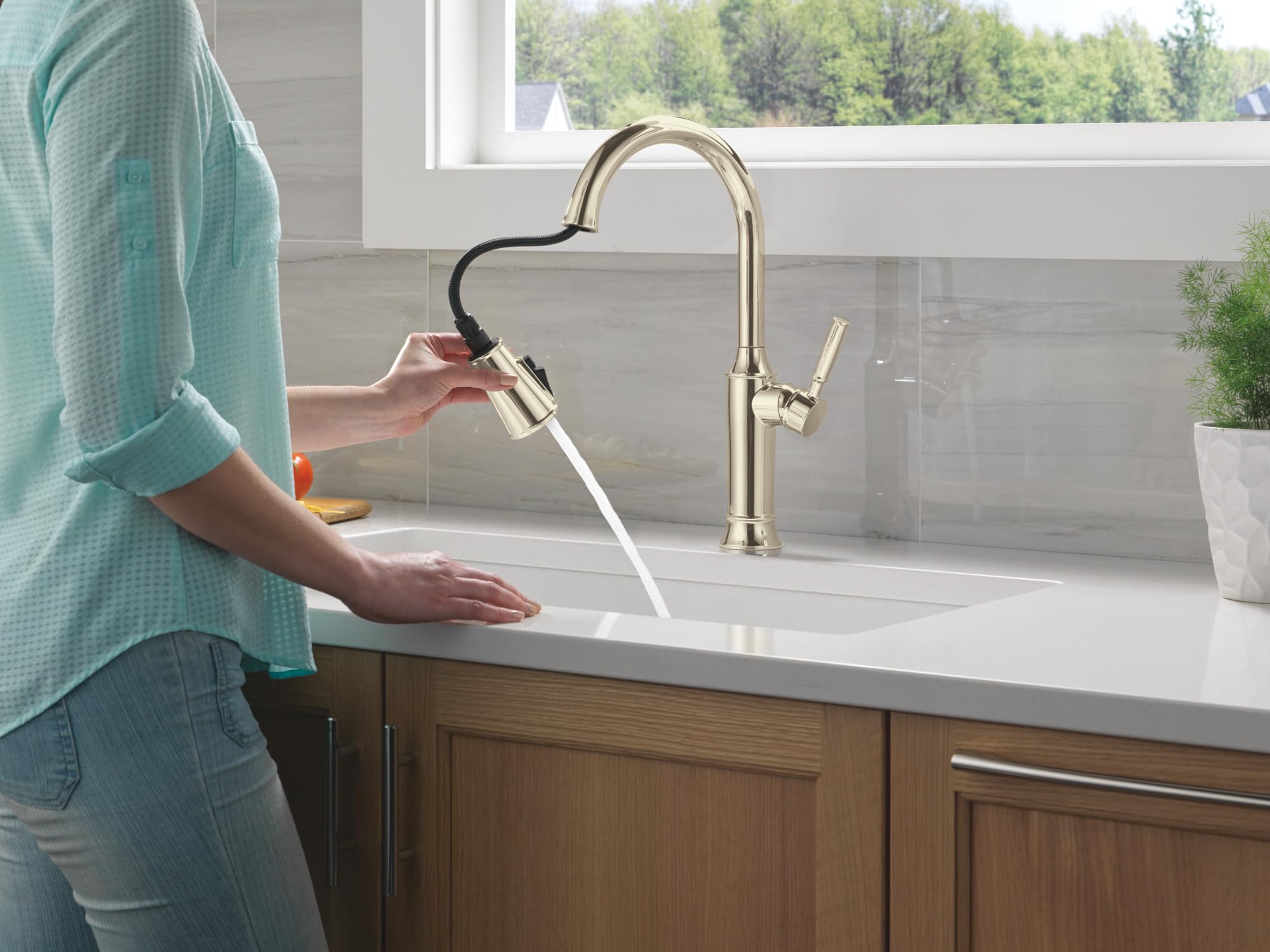 Delta Renaldi Polished Nickel Kitchen Faucet with Pull Down