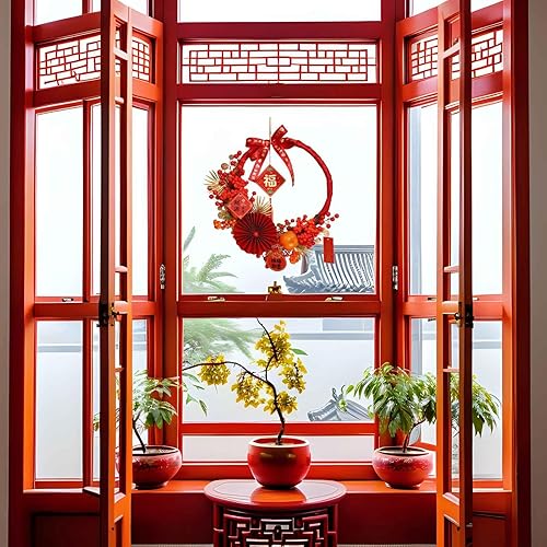 Miniatura 5 de Decoraciones de Año Nuevo chino 2024 Corona china roja y pares de nudos chinos, decoración de Año Nuevo Lunar Año del Dragón, adorno colgante de la