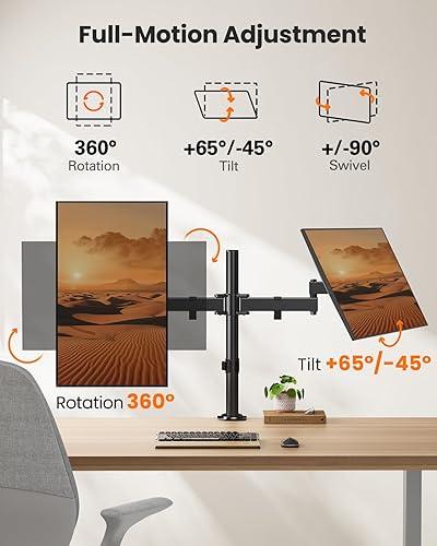 Miniatura 4 de ErGear Soporte para monitor doble, soporte de monitor resistente para monitores de 17 a 32 pulgadas, brazos flexibles con fácil alineación de doble