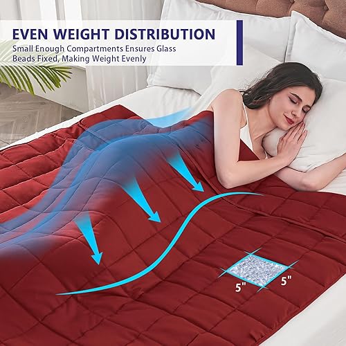 Miniatura 3 de yescool Manta con peso para adultos (20 libras, 60 x 80 pulgadas, rojo) Manta pesada refrescante para dormir, perfecta para 190-210 libras, manta