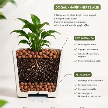 Doğal Kil Bilyesi (1 Litre) Saksı Altı Drenaj Katmanı ve Dekoratif Toprak Örtüsü LECA Misket Kil