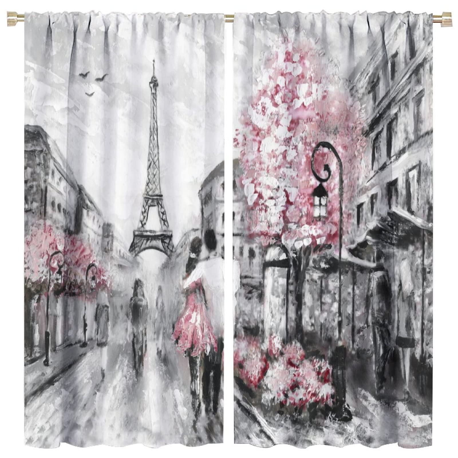 JESTRONRY European Cityscape Bedroom Curtains,Paris Oil Painting Eiffel Tower Romantic Valentine's Day Theme Rod Pocket Window Drapes 2 Panels for Bedroom Kitchen Cafe W63xL63in