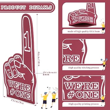 Sotiff 3 Pcs Giant Foam Finger 18 Inch We're Number 1 Foam Hand Cheerleading Pom Pom Cheer Supplies for Football Basketball Soccer Sports Events Team Spirit Games School Business