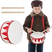 Meooeck 8 Inch Wooden Kids Drum Set with Adjustable Strap & 2 Drumsticks - Educational Sensory Toy for Toddlers Boys Girls (Red Triangle)