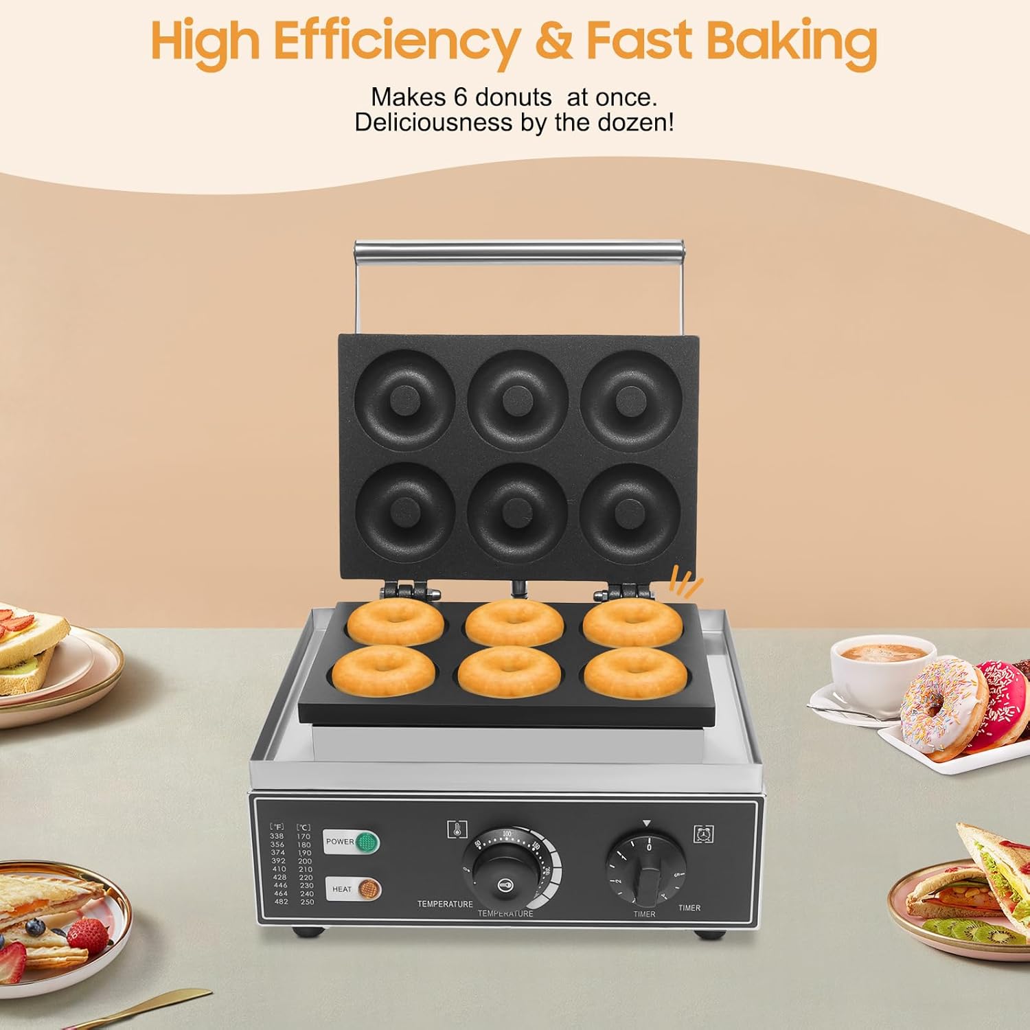 Electric Donut Maker, 1550W Commercial Doughnut Maker, Non-Stick Commercial Electric Donut Machine Makes 6 Doughnuts, Suitable for Restaurant and Home
