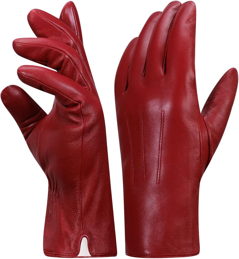 Harssidanzar Leather Gloves for Women,Winter Rabbit Fur Lined Soft Genuine Leather Gloves KL027US