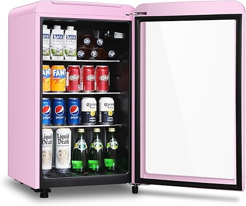 Refrigerador de bebidas retro, mini refrigerador de 3.2 pies cúbicos con puerta de vidrio para vino de cerveza de soda, enfriador de bebidas