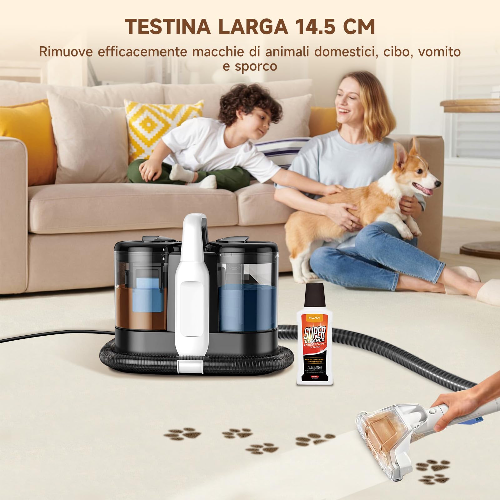 Lavatappeti Aspirapolvere Tessuti Divani, 17Kpa Pro Power | Pulitore per tappeti con aspirapolvere e detergente | Aspirapolvere per liquidi da 600 W per tappeti, divani, tappezzeria, scale