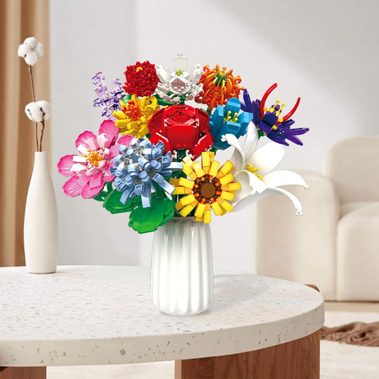 Flowers Bouquet Building Set, 12 Artificial Flowers 1064 PCS Bricks Blocks Toy for Adults, Botanical Collection Gift for Mother's Day, Valentine, Birthday, Christmas (No Vase)