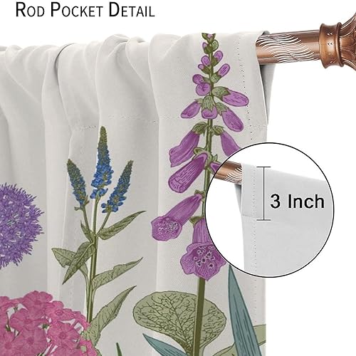 Miniatura 551 de Retro 70s Floral Blackout Window Curtains, Watercolor Flower Plant Rustic Modern Style Pattern Window Drapes, for Bedroom Living Room 42x45in 2