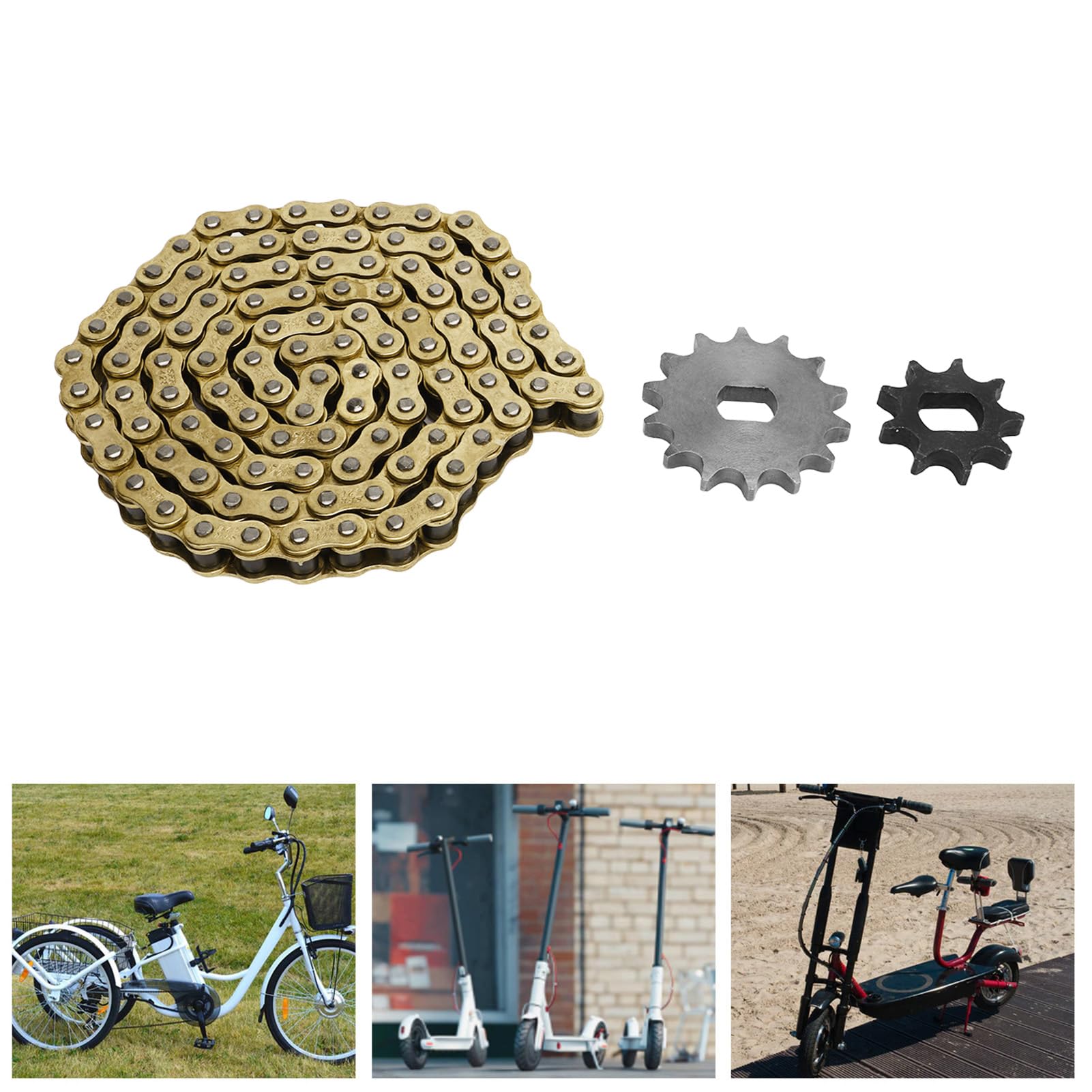 Kit pignon et chaîne 428 en alliage d'aluminium — Chaîne de transmission dorée à 106 maillons avec jeu de pignons 9T et 14T pour moto