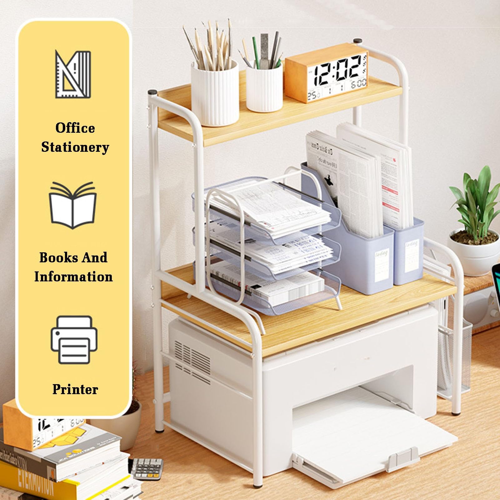 Druckerständer, AV-Medienschrankständer, 3-stufiger Medienaufbewahrungsschrank, Mehrzweck-Home-Office-Organizer, Geeignet for Die Integration Zu Hause Und Im Büro (Color : Beige)