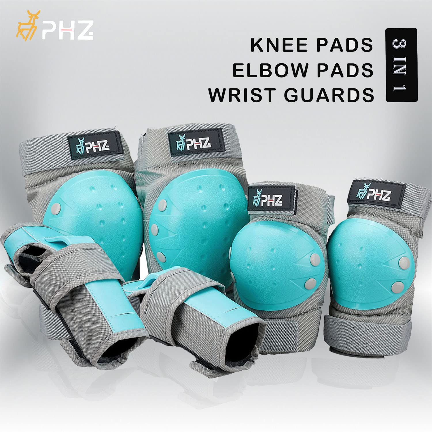 PHZ. Knee Pads Kids/Youth/Adult Protective Gear Set Elbow Pads Wrist Guards 6 in 1 for Sports Skateboarding Roller Skating Inline Skate Cycling Bike BMX Bicycle Scooter Riding : Sports & Outdoors