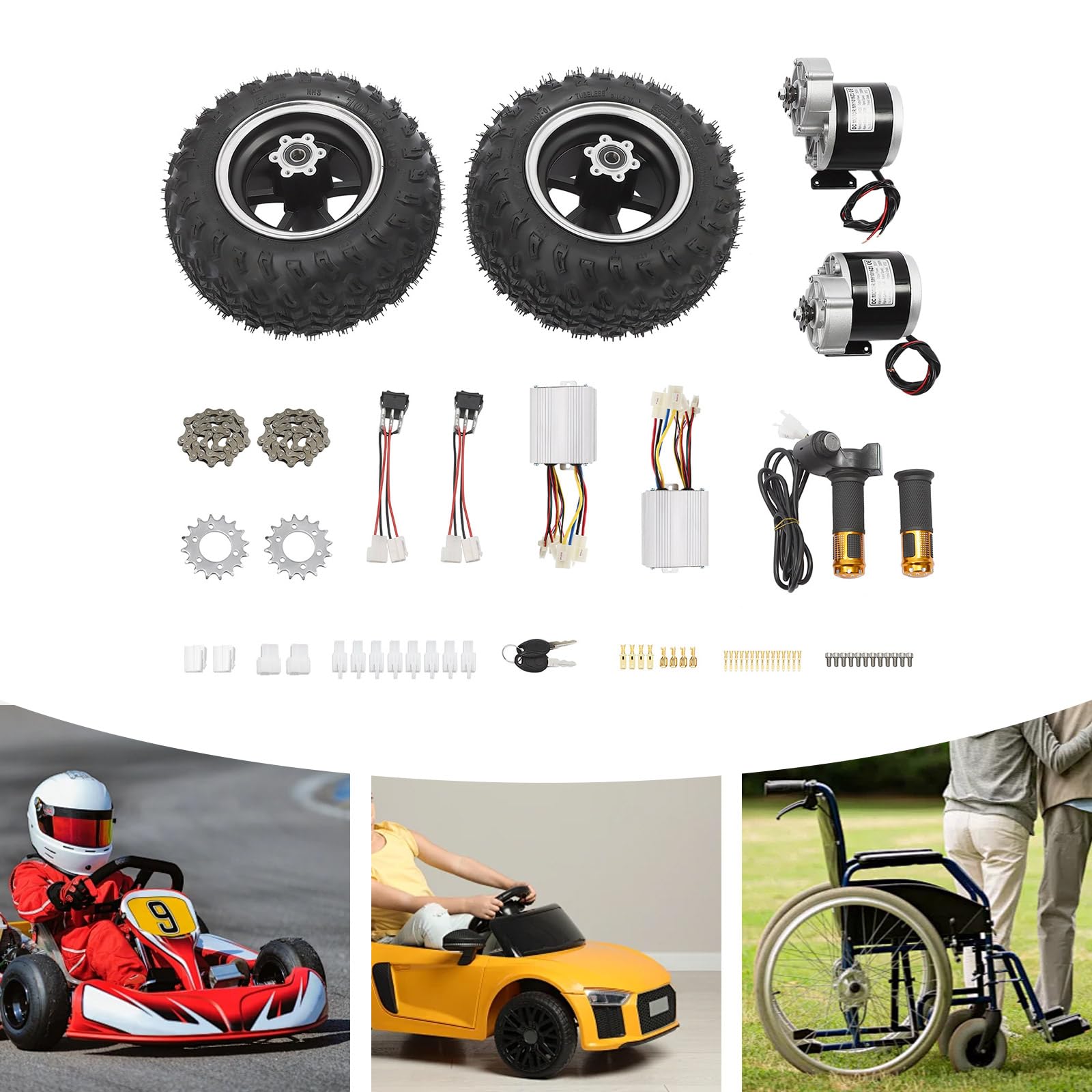 Kit de conversion de roue à air pour moteur 10" 350 W 370 tr/min 10 km/h Capacité de charge 150 kg Kit de moteur de moyeu pour fauteuil roulant électrique Go Karts