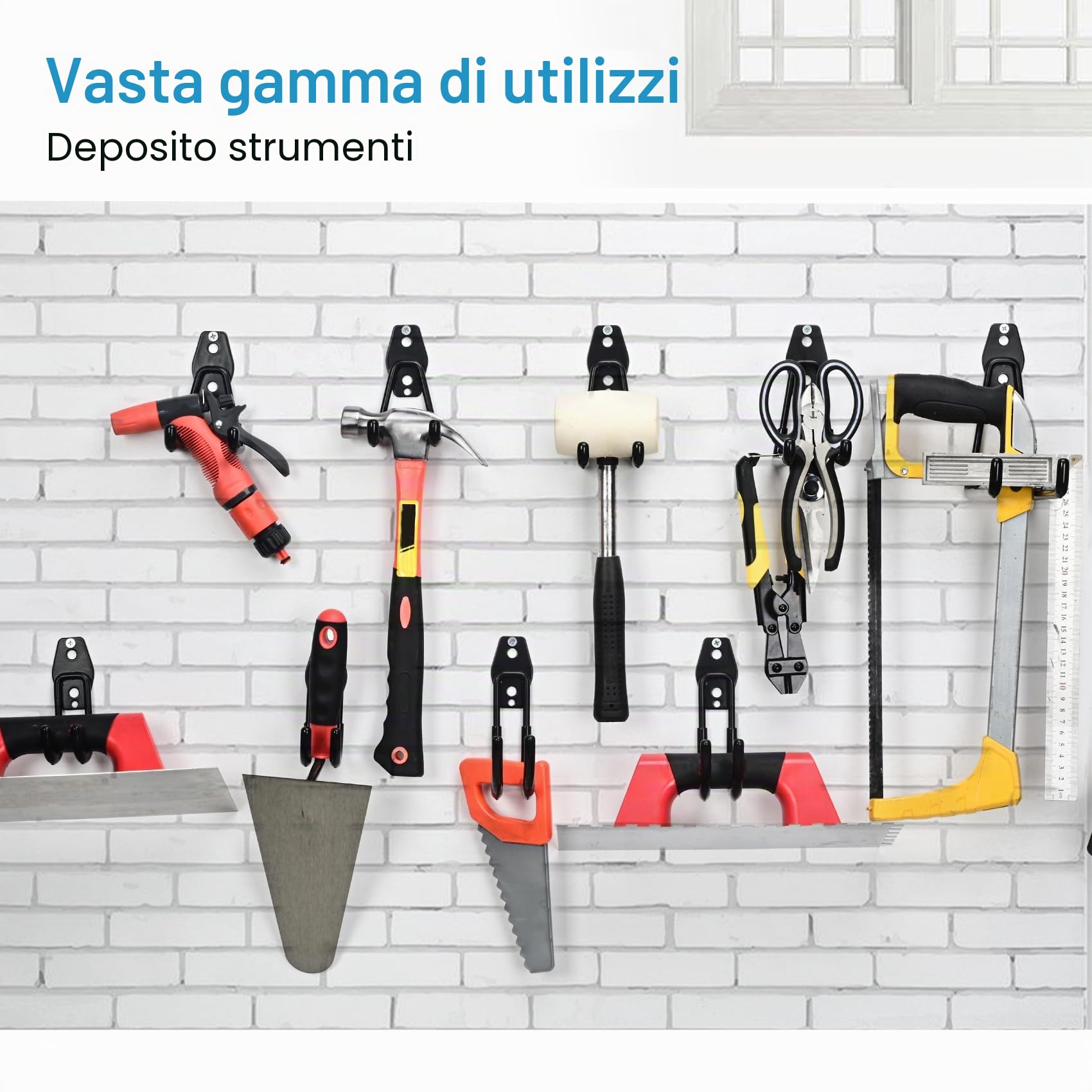 Ganci per garage robusti, ganci per garage, organizer per attrezzi da giardino, ganci in acciaio (2 pezzi, piccoli ganci a U)