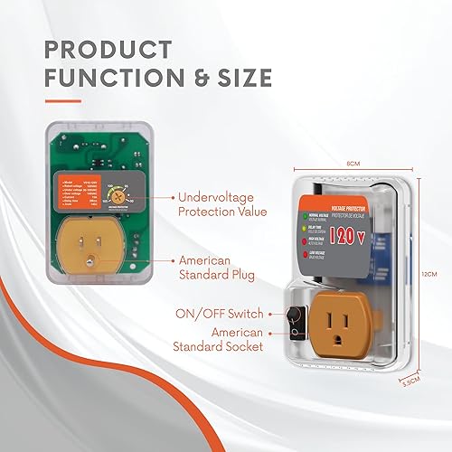 Miniatura 4 de GIDEON Regleta de alimentación de dos piezas, protector de sobretensiones ajustable Electronic120V, voltaje alto y bajo para uso doméstico,