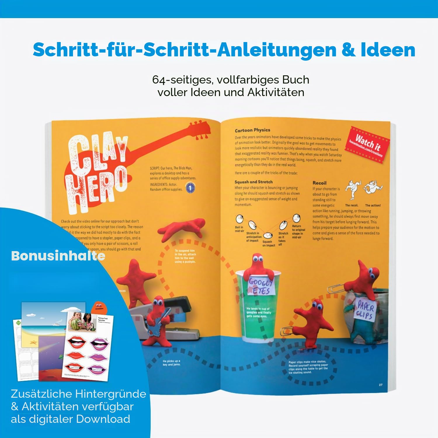 HUE Animation Studio Pro: Stop-Motion-Kit für Windows/macOS, Schwarz | Kinder/Jugendliche & Bastler ab 7 Jahren, Full HD 1080p flexible Kamera, integriertes Mikrofon, LED-Lichter, Software, Buch