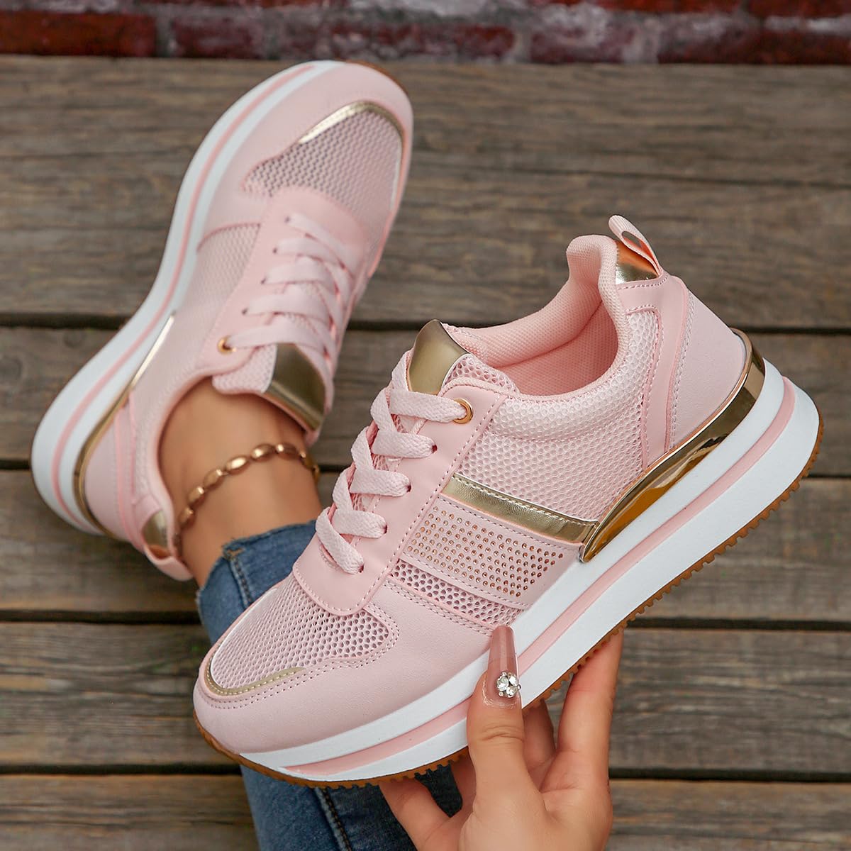 Tenis de plataforma para mujer, estilo retro, para caminar, con cuña