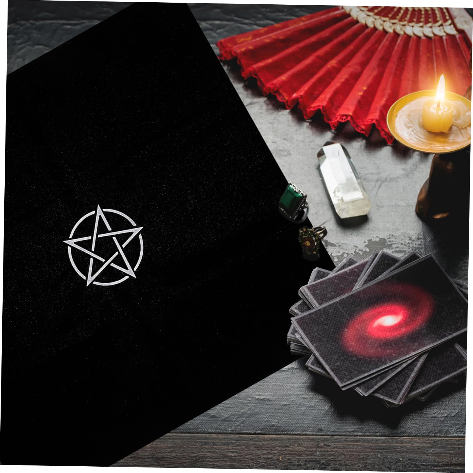 Mantel de Tarot Negro Pentáculo de Franela, Resistente al Desgaste Pelusas, Adecuado para Decoración de Mesa Hogar Aire Libre