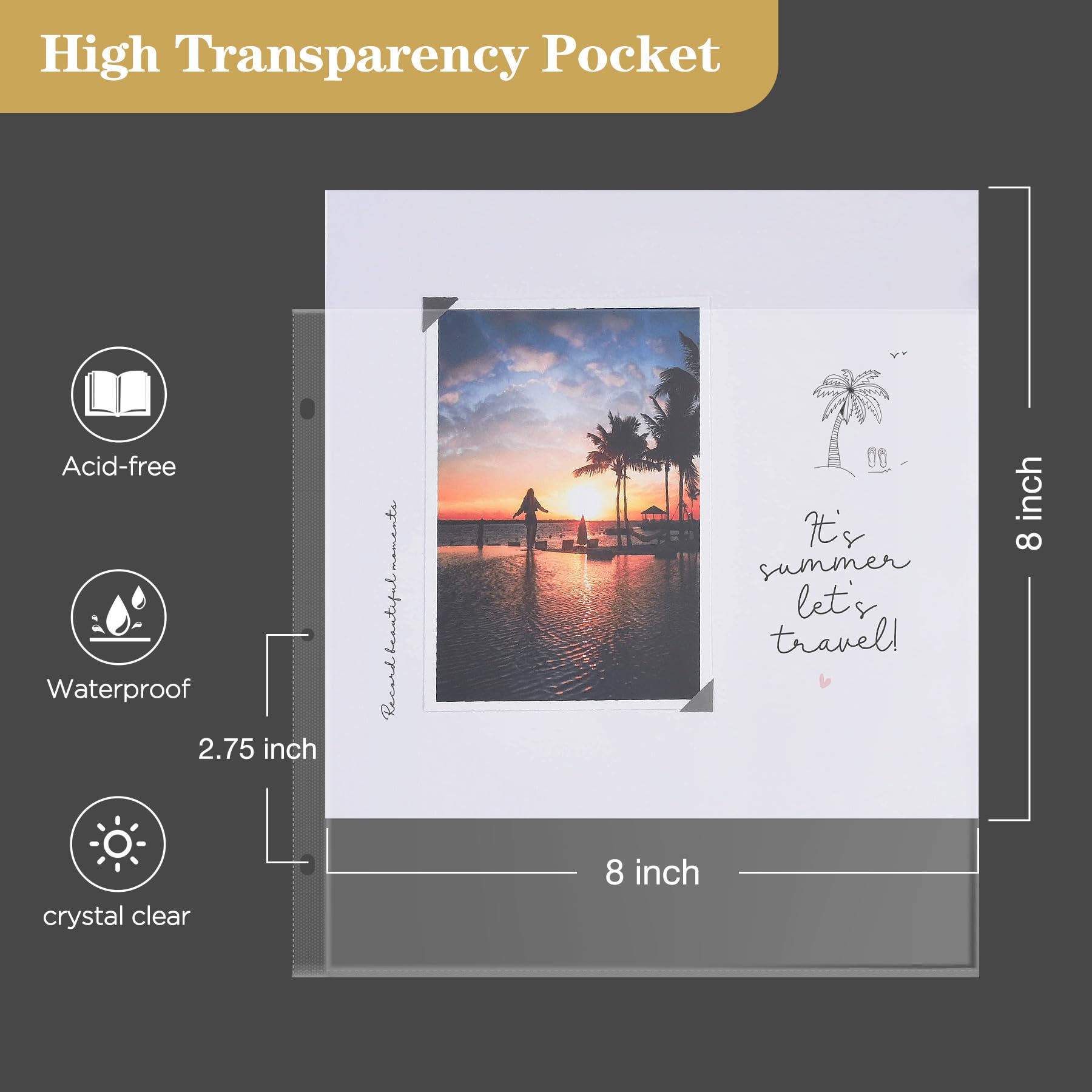 Mublalbum - Álbum de fotos pequeño de 8 x 8 pulgadas con 20 fundas de plástico, carpeta de lino de 40 páginas para bebés, viajes, bodas, aniversarios, proyectos de bricolaje (rosa)