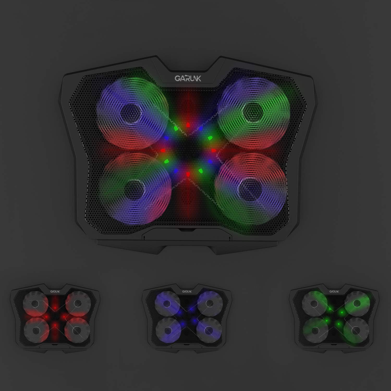 GARUNK Laptop Cooler Cooling Pad for 13.3-17 Inch Laptop with 4 Quite 125mm Fans at 1500 PRM and Colorful LED, Dual USB 2.0 Ports and Adjustable Mount Stand, RED
