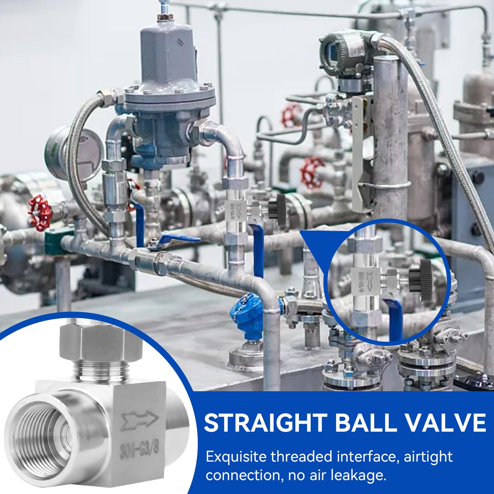 Filetage femelle en acier inoxydable BSPP de vanne à aiguille droite, BSPP femâle à Tuyau de compresseur d'air à Filetage femelle pour la transmission de l'eau, du gaz, de l'huile(3/8)
