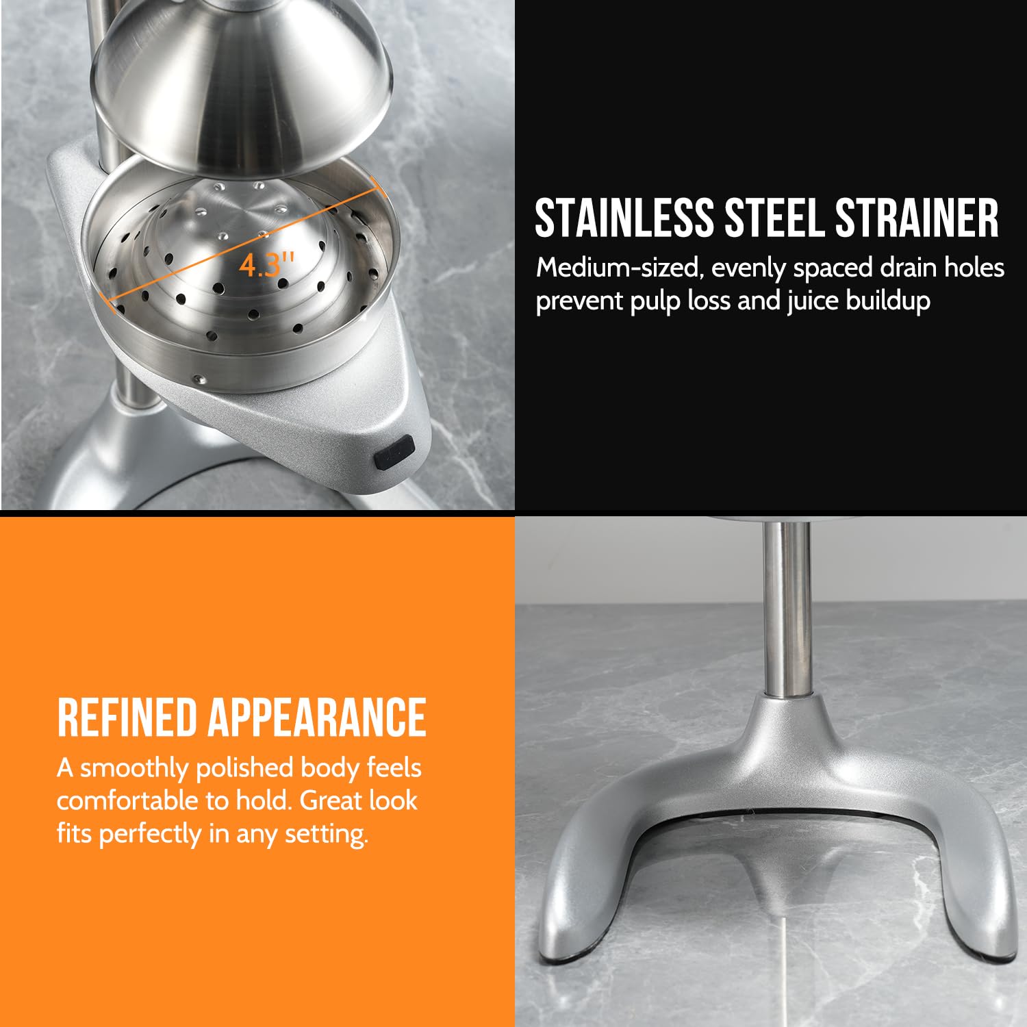 Sopito Spremi Melograno Manuale, Spremiagrumi Manuale Acciaio Inox, Spremiagrumi a Leva per Arance, Limoni, Melograno, Pompelmi, Argento