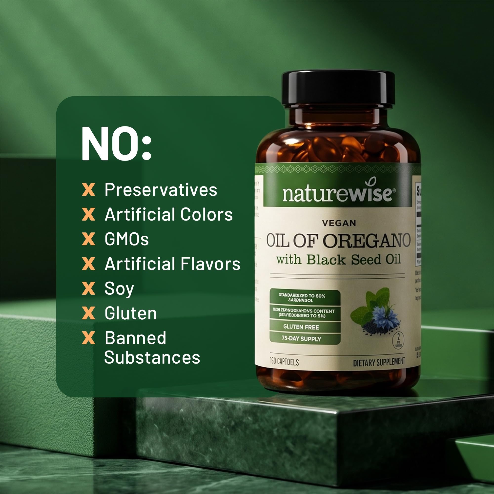 NatureWise Vegan Oil of Oregano with Black Seed Oil - 60% Carvacrol - High-Potency Thymoquinone - Immune & Seasonal Wellness Support - USA Manufactured - 150 Softgels[75-Day Supply] — Amazon image 8