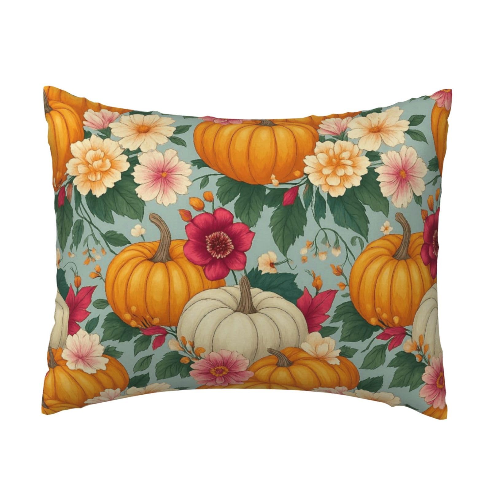 Pumpkin and Floral Pillowcase Soft Plush with Zipper Decorative Pillowcovers 16x20 in