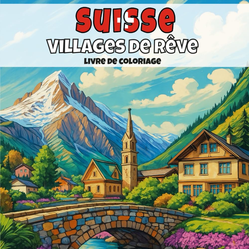 Suisse - Villages de rêve: Livre de coloriage anti-stress pour adultes — 40 illustrations uniques de paysages de villages apaisants. (Villages d’Europe à colorier)