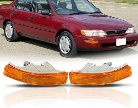 Turn Signal Lights Assembly Compatible with 1993-1997 Toyoyta Corolla Sedan/4dr Wagon Yellow Bumper Lights Parking Lamp JDM Style Driver and Passenger Side TO2531103 TO2530103