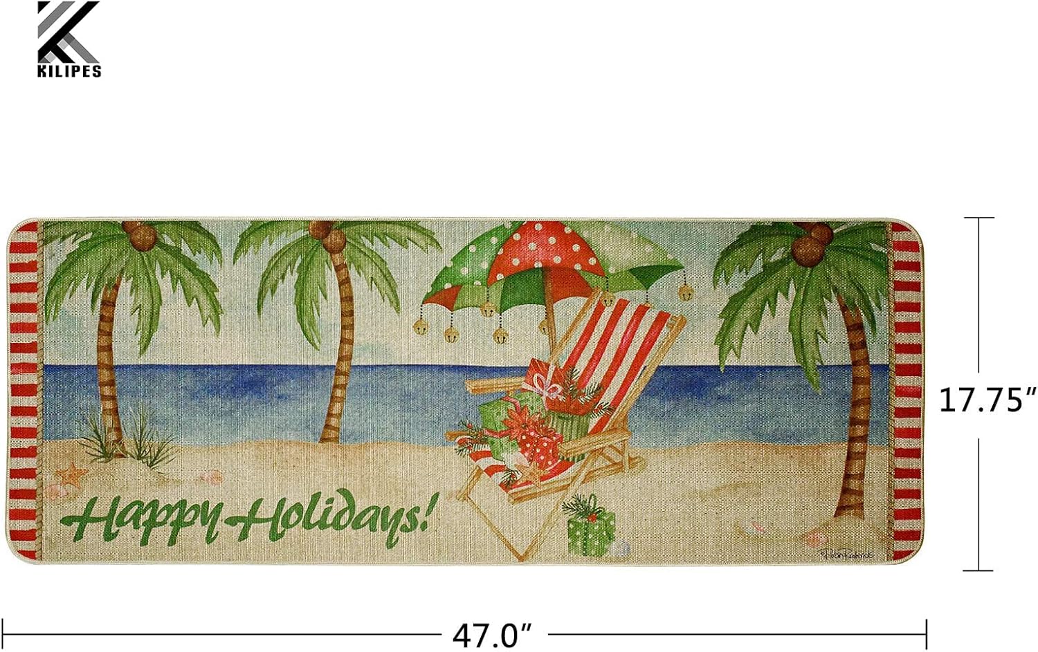 Christmas Decorative Door Mat Tropical Palm Tree Happy Holiday Welcome Mats Non Slip Rubber Christmas Doormat 47x17.75 Low- Profile Entryway Mat for Xmas Holiday