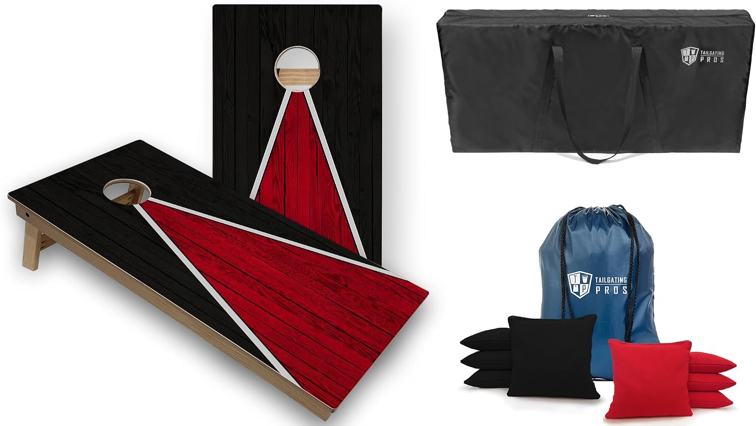 Tailgating Pros Tournament Grade Multicolor Cornhole Boards - Carrying Case & Set of 8 Corn Hole Bean Bags w/Tote