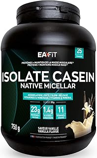 Visuel du produit : ISOLATE CASEIN NATIVE VANILLE |EAFIT | Assimilation lente caseine 100% micellaire+Vitamines et Minéraux (magnesium)| Riche en proteine |En poudre à mélanger dans un shaker pour le sport |Vanille 750g
