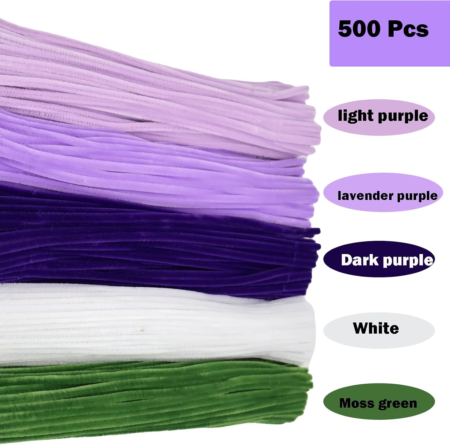 500 Pcs Purple Flower Color Pipe Cleaner Craft Set in 5 Assorted Colors,Fluffy Pipe Cleaners Chenille Stems for Christmas DIY Decorations,Art Projects